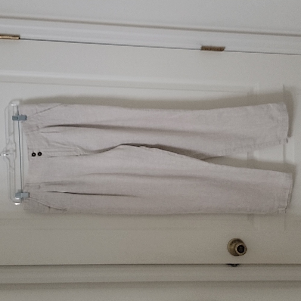 Garnet Hill Size 8 Oatmeal and Ivory Striped European Flax Linen Trousers